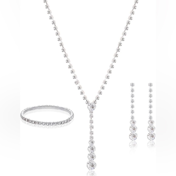 NWT Silver Necklace Earrings Bracelet Rhinestone Crystal - Picture 5 of 6